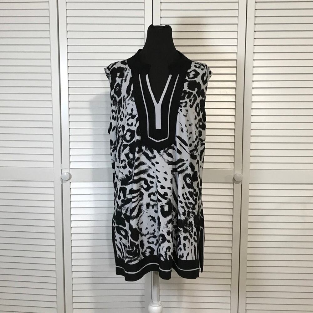 NY Collection Black White Sleeveless Tiger Print Tunic Women 2X